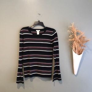 Max Studio Bell Sleeves Black, Gray, Burgundy, Cream Striped Sweater Small NWT